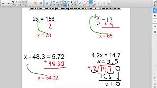 One Step Equations Review - 6th Grade