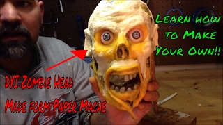 Paper mache skull turned to a zombie head DIY Zombie head