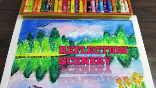 NATURE with oil pastel/How to draw trees| Beauty of REFLECTION | Easy landscape drawing step by step