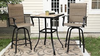 PHI VILLA Patio Padded Textilene Swivel High Bar Stool Sets