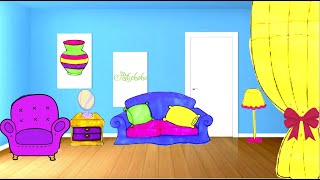 Dibujar y Colorea Sala de estar | Dibujos Para Niños | Aprender Colores & Animales  Español y Inglés