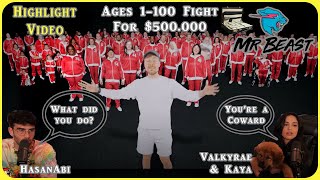 HasanAbi and Vakyrae React to MrBeast's "Ages 1 - 100 Fight for $500.000" Video | Highlight Video