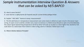 Sample Instrumentation Interview Question & Answers that can be asked by M/S BAPCO