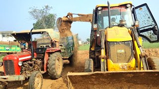 JCB 3DX Machine Loaded Mud in Trolly Massey 1035 Massey 241 Tractor Eicher Tractor | Jcb Tractor