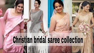 Latest christian bridal sarees || white gold and pink sarees || net and stone sarees