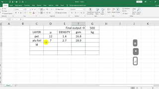 3 Ply Job Calculation with On Screen Key - Microsoft Excel Sheet