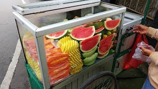 fresh watermelon, pineapple &  melon | Saat nya makan buah street food yuks.