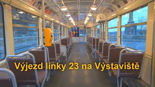 První výjezd výlukové linky 23 na Výstaviště, vůz T2 6004, 28.1.2023 | 4K HDR