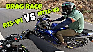 Drag race mt15 vs r15 || #yamaha #motovlog #r15v4 #mt15 #dragrace #hyperride #trafficpolice