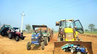 Jcb 3dx Backhoe Loader Machine Load Soil In Trolly Eicher and Massey Tractor | Jcb Video| Tractor