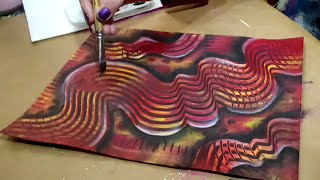 ABSTRACT Painting Red DIMENSIONAL Patterns EASY Acrylic Painting Demo