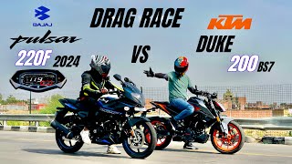 bajaj Pulsar 220F 2024 vs ktm Duke 200 bs7 | drag race | the legend is back 🔥