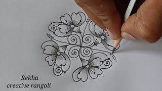 simple flower rangoli (5*3*3) | easy daily rangoli | trendy latest kolangal @rekhacreativerangoli