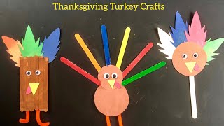 3 Easy Popsicle stick Turkey crafts for kids,Toddlers,Preschoolers | Thanksgiving Crafts for kids 🦃