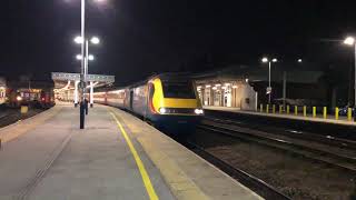 East Midlands trains power cars 43055+43082 depart Sheffield for Leeds