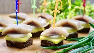 Канапе с селедкой . Закуска на праздничный стол. Новогоднее меню 2022/ Canapes with herring. Eng sub