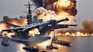 1 minute ago! Ukrainian M142 Himars destroy a Russian aircraft carrier carrying 70 fighter jets