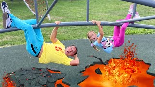 Too much lava on the playground! Sofia and Max playing with Dad