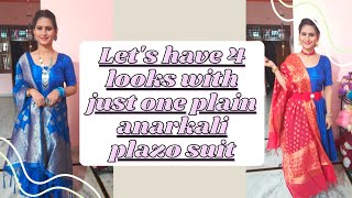 anarkali plazo suit with silk dupatta| how to style plain suit with heavy dupatta|