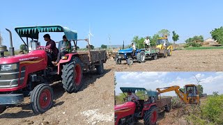 jcb 3dx eco excellence backhoe machine loading mud in two tractor | Mahindra yuvo | sonalika 740 |