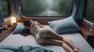 Girl Sleep Alone In The Heavy Rain Inside A Camping Car | Raindrops Outside The Window