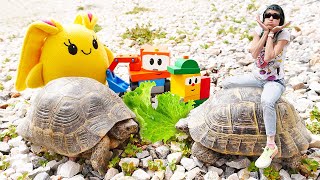 ¡Alimentamos las tortugas con juguetes de peluche, Lifty y Scoop! Mamá de Lucky. Juegos para niños