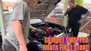 FIRST START UP ON THE CA18DET POWERED JDM MIATA! | Ca18det Miata build pt10!