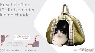 handgefertigte Kuschelhöhle für Katzen und kleine Hunde grün kariert