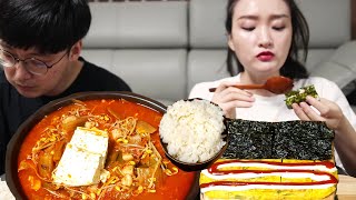 [가족먹방] 오늘같이 쌀쌀한 날에는 얼큰한 돼지고기김치찌개!!/집밥먹방/김치찌개먹방(ft.계란말이,김)/kimchi jjigae mukbang