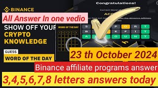 BINANCE Word of the Day right Answer Today 23 October 2024| 4 Letter Binance Word of the Day Answer💯