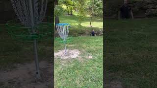 Reece putting from the creek. Marshfield MO DGC. #discgolf