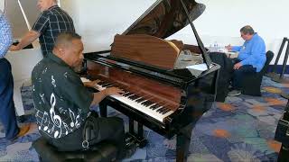 Namm 2024 Kris Nicholson Test Driving this Beautiful 2 Tone Seiler 5ft Grand Piano