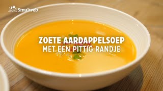 Zoete aardappelsoep met kokosmelk