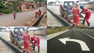 MASSIVE ROAD PROJECTS IN GHANA || PREPARATIONS FOR ROAD MARKINGS ON INNER ROADS AT TAFO NHYIAESO