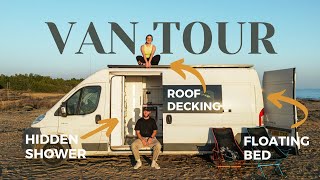 VAN TOUR | Space Saving DIY Van Conversion With INNOVATIVE HIDDEN Shower And FLOATING Bed