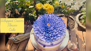 Flower Cake | How to pipe Chrysanthemum flower with Whipped Cream | Easy Flower Cake