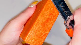 🍂 சோப்பு வெட்டுதல் 🧡 साबुन काटना ❤︎ ASMR Soap Cutting Super Soft Orange Glycerine Soap from India ❤︎