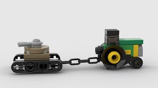 MOC Lego tractor tows a tank animation in 4K