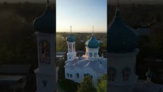 Храм Архангела Михаила;Тургень; Казахстан. Temple from the air.