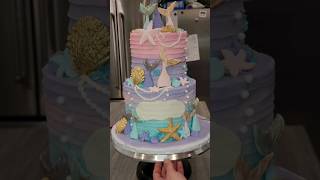 Pastel  Mermaid under the sea cake buttercream cake with fondant accents for a sweet birthday cake