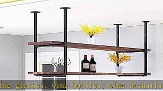 2-Tier Ceiling Water Pipe Storage Shelf, Black Kitchen Shelf 40kg Weight Capability for Kitchen/Liv