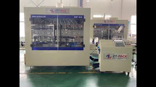 Acid corrosive HCL product liquid filling packing line with capper labeler.