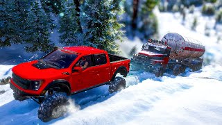 Rescue Mission With Ford Raptor For A Damaged Truck Stuck In A Frozen Lake || SnowRunner