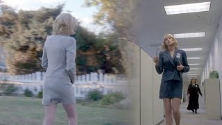 Teri Ann Linn nice legs wearing mini-skirted business attire in the 1999 movie Fallout