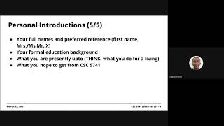 2020/21  CSC 5741 | Lecture Series #01: Administrivia | March 15, 2021