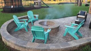 Stamped Concrete Patio with Firepit & Seating Wall