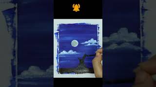 How To Paint Moonlight Dead Tree / Beautiful Moonlight Scenery / Painting For Beginners #Shorts