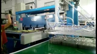 Double side working automatic plastic packaging tray die cutting machine with robot arm auto picking