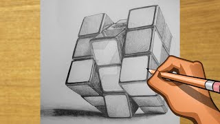 How To Draw A Rubic Cube Step By Step With Shadows Like A Pro - Learn To Draw Unique Things