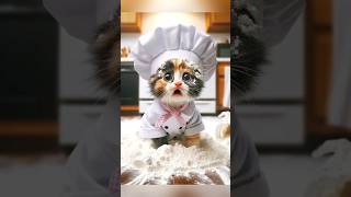 Cute cat trying to make pan cake#cutecat#kitten#cat